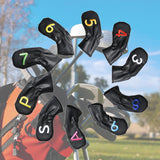 Maxbell Leather Golf Irons Head Covers Embroidery Number, Golf Head Protector Guard Black