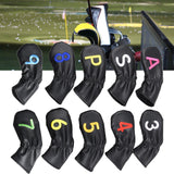 Maxbell Leather Golf Irons Head Covers Embroidery Number, Golf Head Protector Guard Black