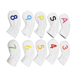 Maxbell Leather Golf Irons Head Covers Embroidery Number, Golf Head Protector Guard White