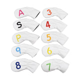 Maxbell Leather Golf Irons Head Covers Embroidery Number, Golf Head Protector Guard White