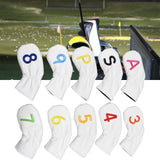 Maxbell Leather Golf Irons Head Covers Embroidery Number, Golf Head Protector Guard White