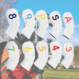 Maxbell Leather Golf Irons Head Covers Embroidery Number, Golf Head Protector Guard White