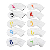 Maxbell Leather Golf Irons Head Covers Embroidery Number, Golf Head Protector Guard White