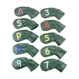 Maxbell Leather Golf Irons Head Covers Embroidery Number, Golf Head Protector Guard Green