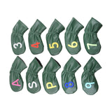 Maxbell Leather Golf Irons Head Covers Embroidery Number, Golf Head Protector Guard Green