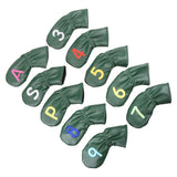 Maxbell Leather Golf Irons Head Covers Embroidery Number, Golf Head Protector Guard Green