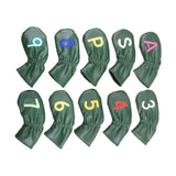 Maxbell Leather Golf Irons Head Covers Embroidery Number, Golf Head Protector Guard Green