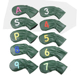 Maxbell Leather Golf Irons Head Covers Embroidery Number, Golf Head Protector Guard Green