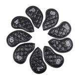 Maxbell 9Pcs Rivet Golf Club Iron Headcover Set Head Protector Guard Black