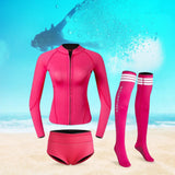 Maxbell Womens Wetsuit Diving Suit Thermal Stockings Front Zipper for Swimming L Size Rose Red