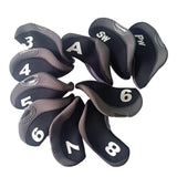 Maxbell 10 Pieces Golf Club Covers for Irons with Large Number Neoprene Headcovers Black Gray