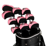 Maxbell 10Pcs Golf Irons Head Cover Set with Transparent View Windows Replacement black and pink