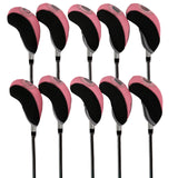 Maxbell 10Pcs Golf Irons Head Cover Set with Transparent View Windows Replacement black and pink