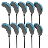 Maxbell 10Pcs Golf Irons Head Cover Set with Transparent View Windows Replacement gray blue