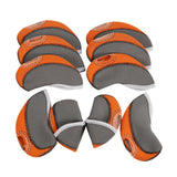 Maxbell 10Pcs Golf Irons Head Cover Set with Transparent View Windows Replacement orange gray