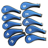 Maxbell 10Pcs Golf Iron Headcover Set Golf Club Head Cover Putter for Outdoor Sports Black and Blue Side