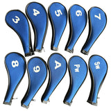 Maxbell 10Pcs Golf Iron Headcover Set Golf Club Head Cover Putter for Outdoor Sports Black and Blue Side