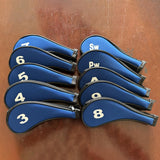Maxbell 10Pcs Golf Iron Headcover Set Golf Club Head Cover Putter for Outdoor Sports Black and Blue Side