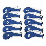 Maxbell 10Pcs Golf Iron Headcover Set Golf Club Head Cover Putter for Outdoor Sports Blue and White