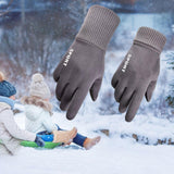 Maxbell Winter Warm Sports Gloves Suede Anti Slip for Running Skating Cold Weather Women Light Grey
