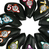 Maxbell PU Leather Golf Iron Headcover Number Embroideried for Golfers Protection Black