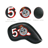 Maxbell PU Leather Golf Iron Headcover Number Embroideried for Golfers Protection Black