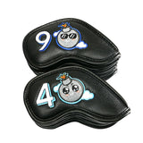 Maxbell PU Leather Golf Iron Headcover Number Embroideried for Golfers Protection Black