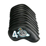 Maxbell PU Leather Golf Iron Headcover Number Embroideried for Golfers Protection Black