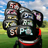 Maxbell PU Leather Golf Iron Headcover Number Embroideried for Golfers Protection Black