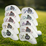 Maxbell PU Leather Golf Iron Headcover Number Embroideried for Golfers Protection White