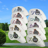 Maxbell PU Leather Golf Iron Headcover Number Embroideried for Golfers Protection White