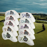 Maxbell PU Leather Golf Iron Headcover Number Embroideried for Golfers Protection White