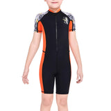 Maxbell Wetsuit Swimsuit Swimming Snorkeling Child Short Sleeve Boys Girls Surfing Black and S