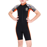 Maxbell Wetsuit Swimsuit Swimming Snorkeling Child Short Sleeve Boys Girls Surfing Black and S