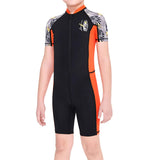 Maxbell Wetsuit Swimsuit Swimming Snorkeling Child Short Sleeve Boys Girls Surfing Black and S