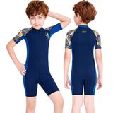 Maxbell Wetsuit Swimsuit Swimming Snorkeling Child Short Sleeve Boys Girls Surfing Blue and M