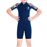 Maxbell Wetsuit Swimsuit Swimming Snorkeling Child Short Sleeve Boys Girls Surfing Blue and M