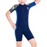 Maxbell Wetsuit Swimsuit Swimming Snorkeling Child Short Sleeve Boys Girls Surfing Blue and M