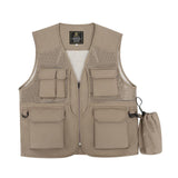 Maxbell Men Fishing Vest Mesh Cloth Lightweight for Climbing Spring Summer Hunting Khaki 3XL
