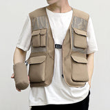 Maxbell Men Fishing Vest Mesh Cloth Lightweight for Climbing Spring Summer Hunting Khaki 3XL