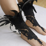 Maxbell Punk Gothic Gloves Women Costume Feather Wrist Cuff for Showgirl Stage Show