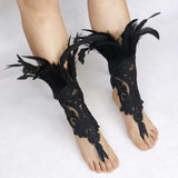 Maxbell Punk Gothic Gloves Women Costume Feather Wrist Cuff for Showgirl Stage Show
