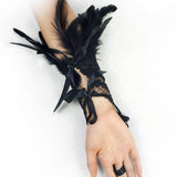 Maxbell Punk Gothic Gloves Women Costume Feather Wrist Cuff for Showgirl Stage Show