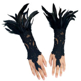 Maxbell Punk Gothic Gloves Women Costume Feather Wrist Cuff for Showgirl Stage Show