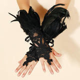 Maxbell Punk Gothic Gloves Women Costume Feather Wrist Cuff for Showgirl Stage Show