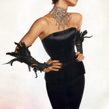 Maxbell Punk Gothic Gloves Women Costume Feather Wrist Cuff for Showgirl Stage Show