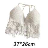 Maxbell Bohemia Crop Top Corset Vest Hollow Out Tank Camis Bralette for Women Rave 37cmx26cm White