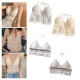 Maxbell Bohemia Crop Top Corset Vest Hollow Out Tank Camis Bralette for Women Rave 37cmx26cm White