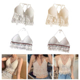 Maxbell Bohemia Crop Top Corset Vest Hollow Out Tank Camis Bralette for Women Rave 37cmx26cm White