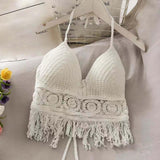 Maxbell Bohemia Crop Top Corset Vest Hollow Out Tank Camis Bralette for Women Rave 37cmx26cm White